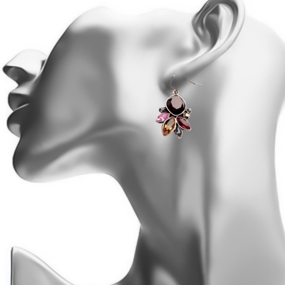 Antiqued Gold Ruby & Accent Crystals Drop Earrings - Picture 7 of 8